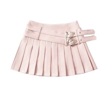 Chic College Heart Buckle Dual Layer Skirt