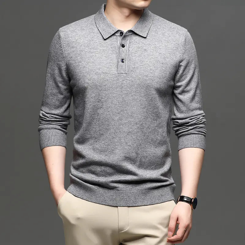 Elegant Men’s Wool T-shirt with Lapel