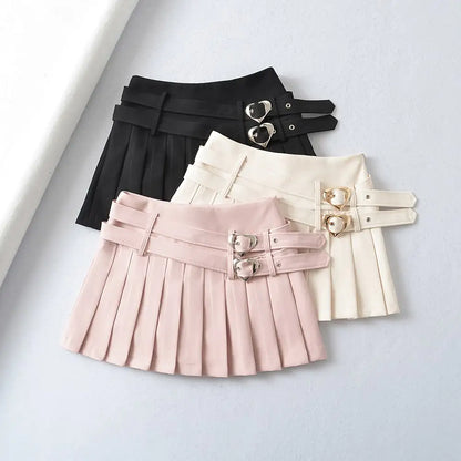 Chic College Heart Buckle Dual Layer Skirt