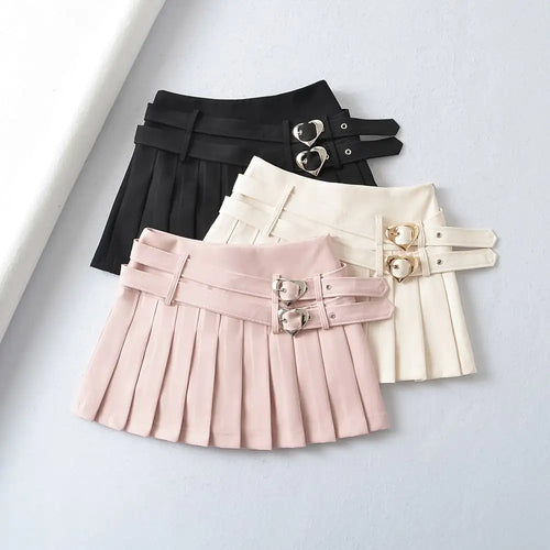 Chic College Heart Buckle Dual Layer Skirt