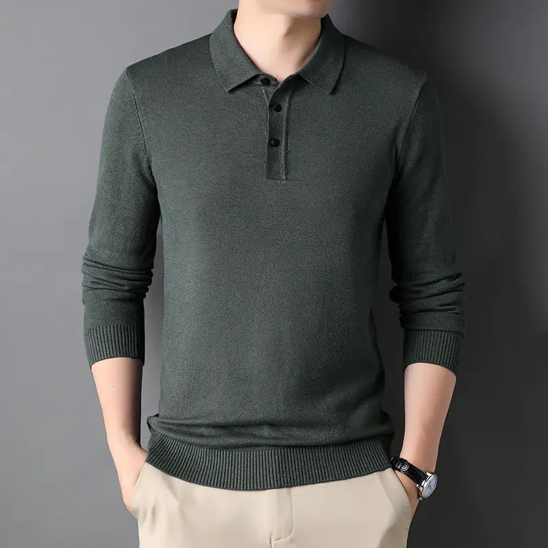 Elegant Men’s Wool T-shirt with Lapel