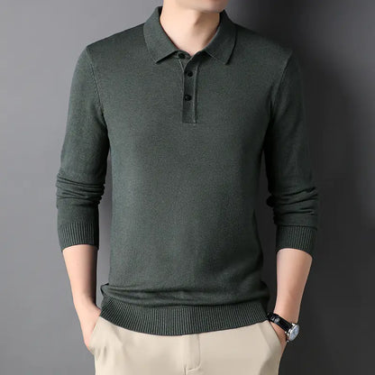 Elegant Men’s Wool T-shirt with Lapel