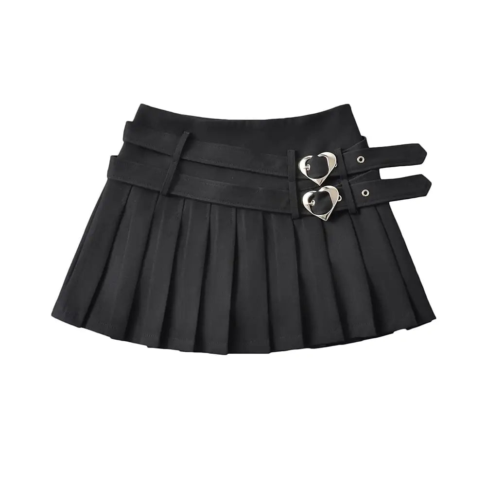 Chic College Heart Buckle Dual Layer Skirt
