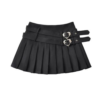 Chic College Heart Buckle Dual Layer Skirt