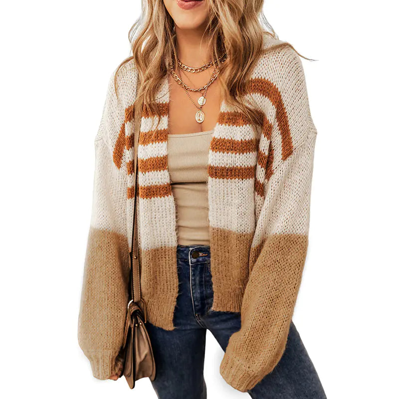 Winter Color Block Cardigan for Women