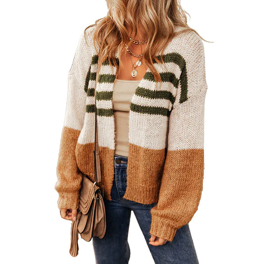 Winter Color Block Cardigan for Women
