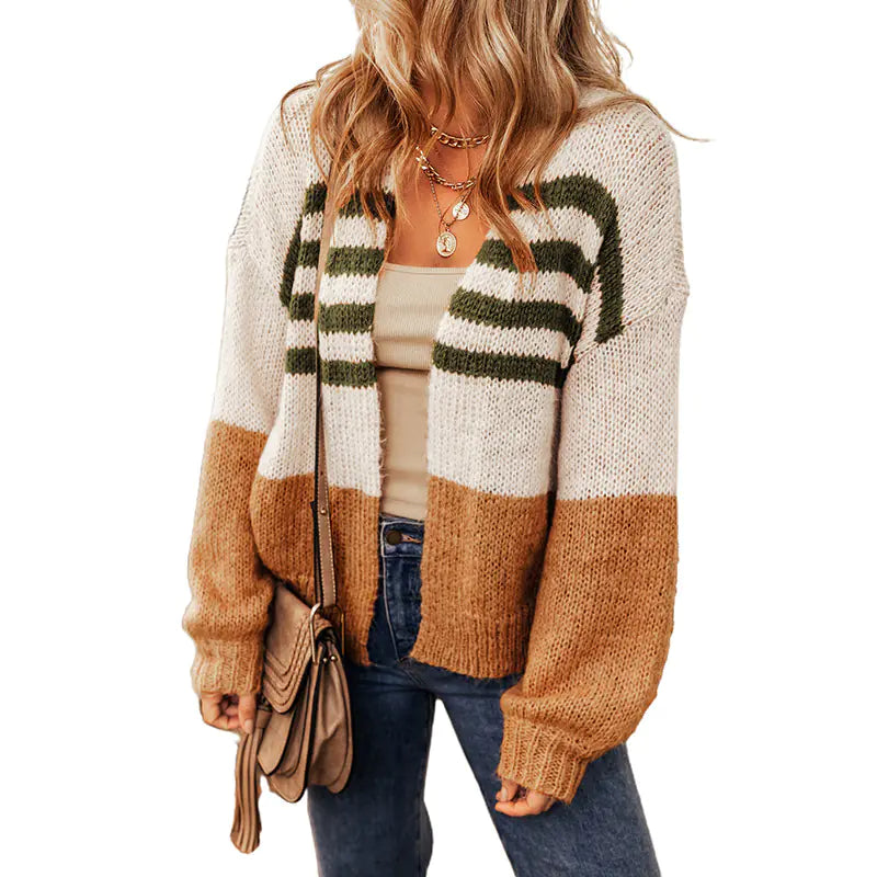 Winter Color Block Cardigan for Women