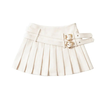 Chic College Heart Buckle Dual Layer Skirt