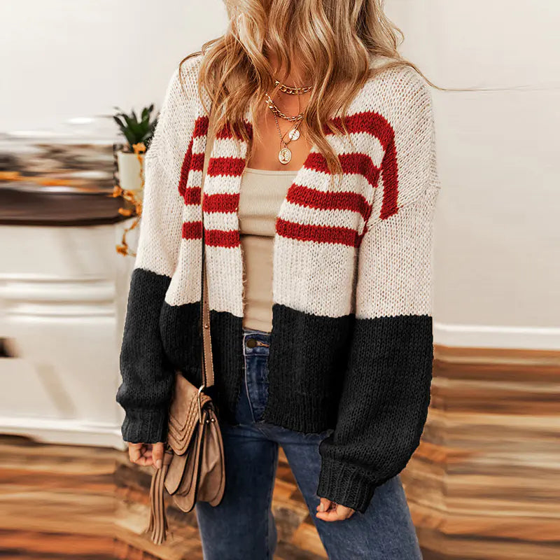 Winter Color Block Cardigan for Women