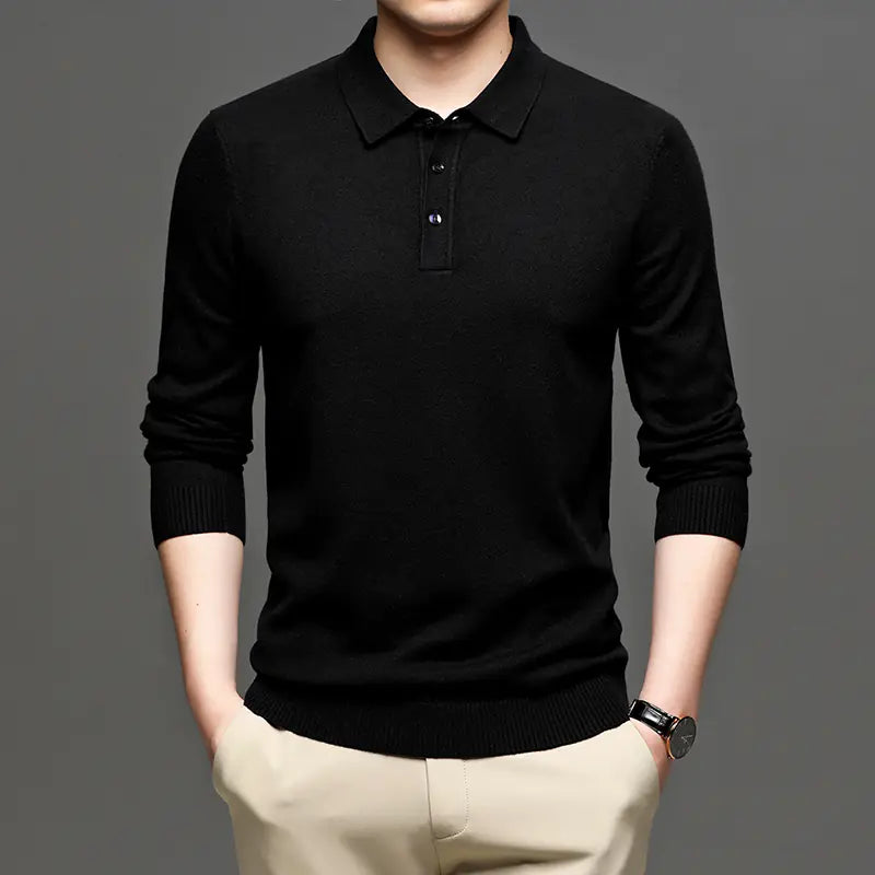 Elegant Men’s Wool T-shirt with Lapel
