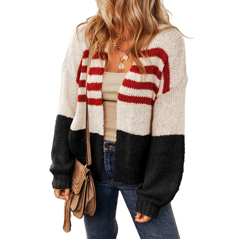 Winter Color Block Cardigan for Women