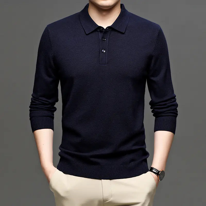 Elegant Men’s Wool T-shirt with Lapel