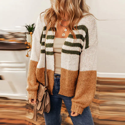 Winter Color Block Cardigan for Women